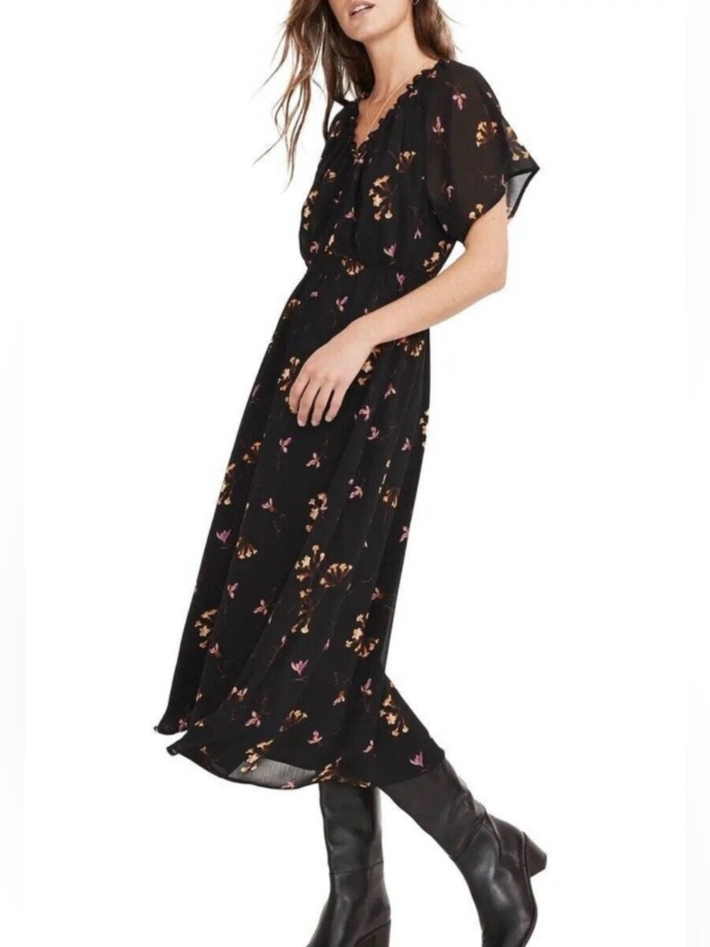 Madewell Georgette V-Neck Dolman Sleeve Floral Midi Dress -  NWOT